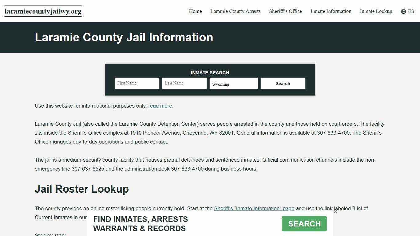 Laramie County, WY Jail Roster, Inmate Info