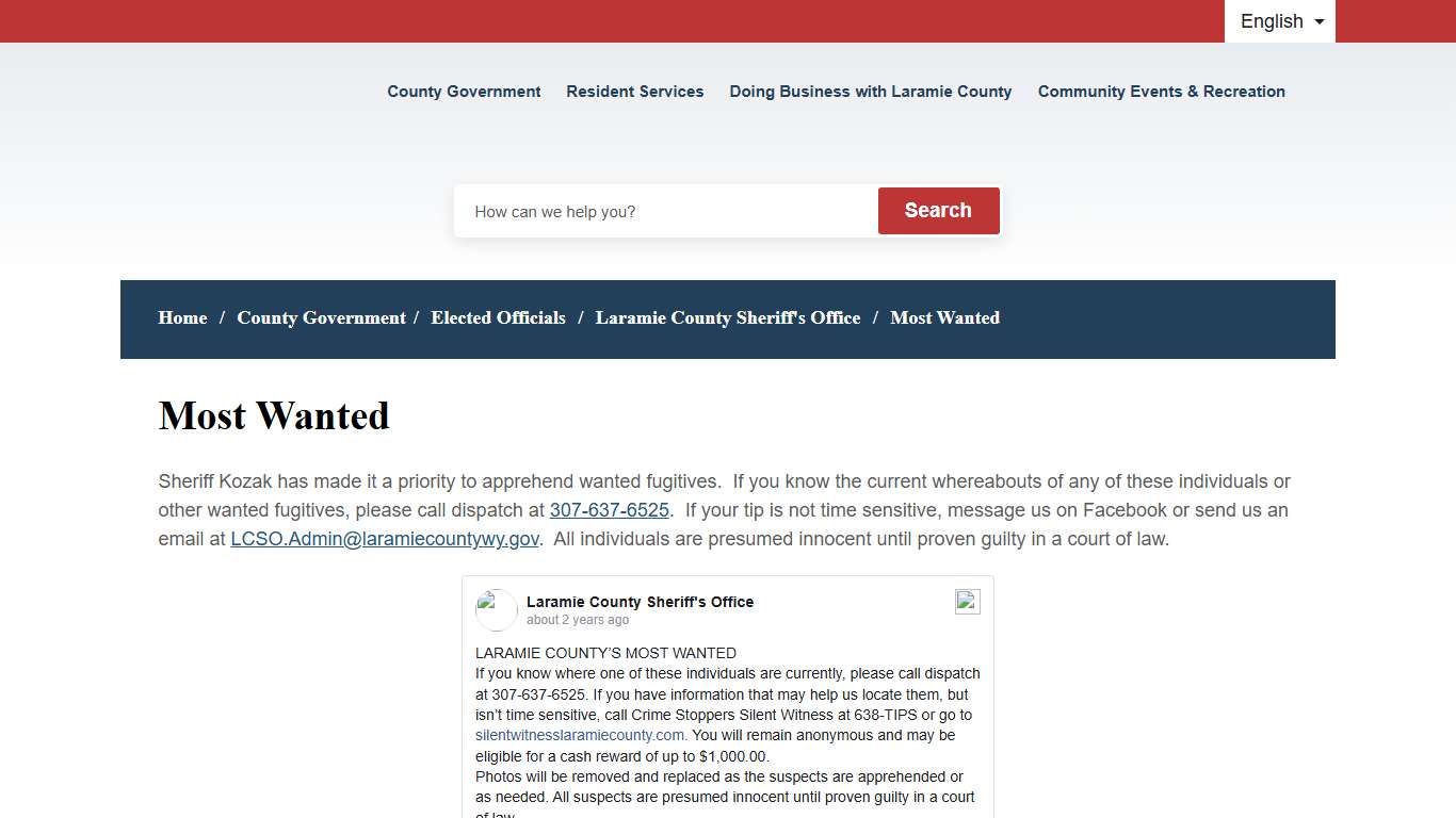 Most Wanted - Laramie County, Wyoming